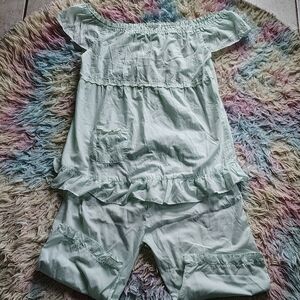 Green Ruffled Pajama Set with Soft Fabric